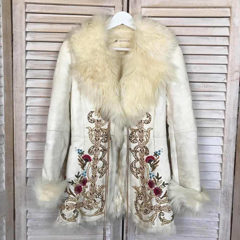 Embroidered Sheepskin Coat